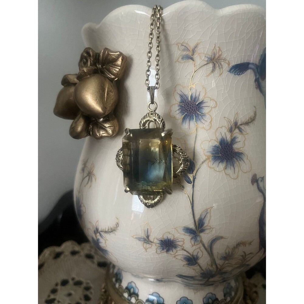 Vintage Whiting & Davis Watermelon Ombré Art Glass Pendant Necklace